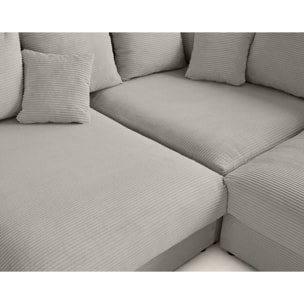 Aspen - canapé d'angle réversible 5 places - assise profonde - en velours côtelé - Gris clair