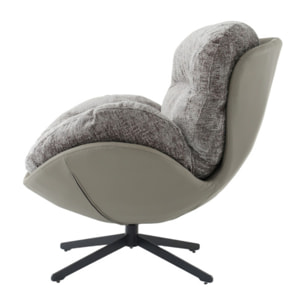 Fauteuil rotatif 360° tissu doux avec simili et pieds métal - DOUDOU
