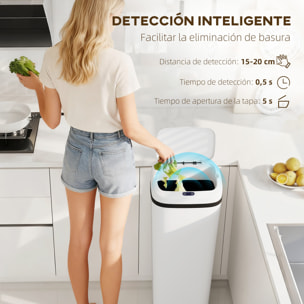 Cubo de Basura Cocina Automático 50 L, Papelera de Cocina Estrecha de Acero Inoxidable con Sensor Infrarrojo y Modo Manual, Anillo de Retención, Antihuellas, para Oficina, Hogar, Blanco