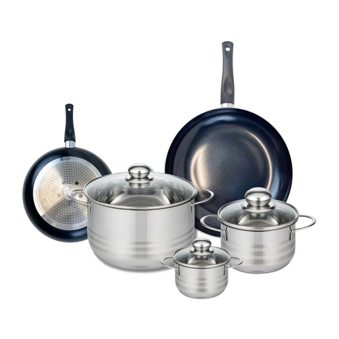 Ensemble de 2 Poêles de cuisson 20 et 28 cm et 3 faitouts 12, 16 et 24 cm Elo Prima Brillant