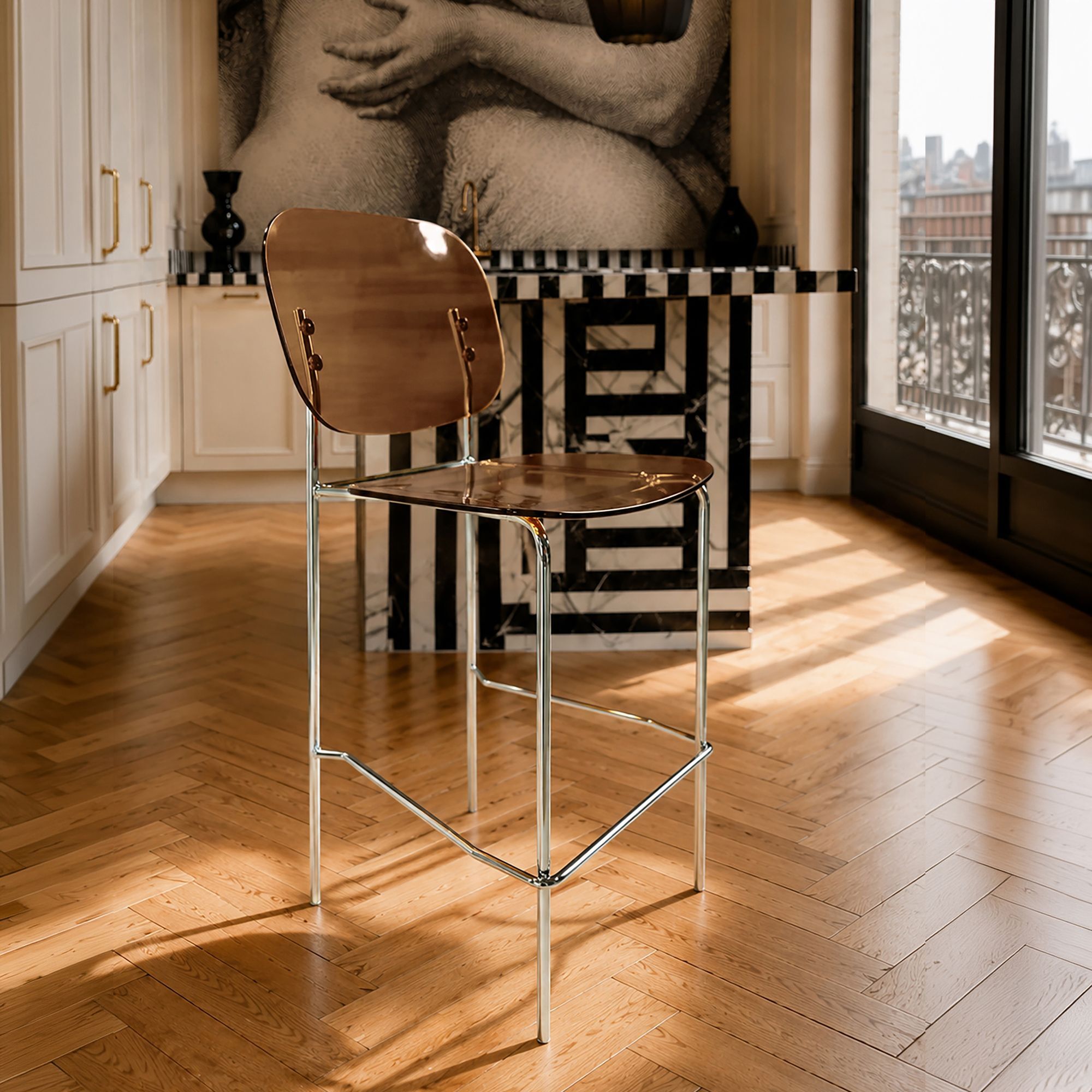 Lot de 2 chaises de bar en résine acrylique et métal écorce GLAM
