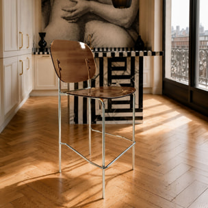 Lot de 2 chaises de bar en résine acrylique et métal écorce GLAM