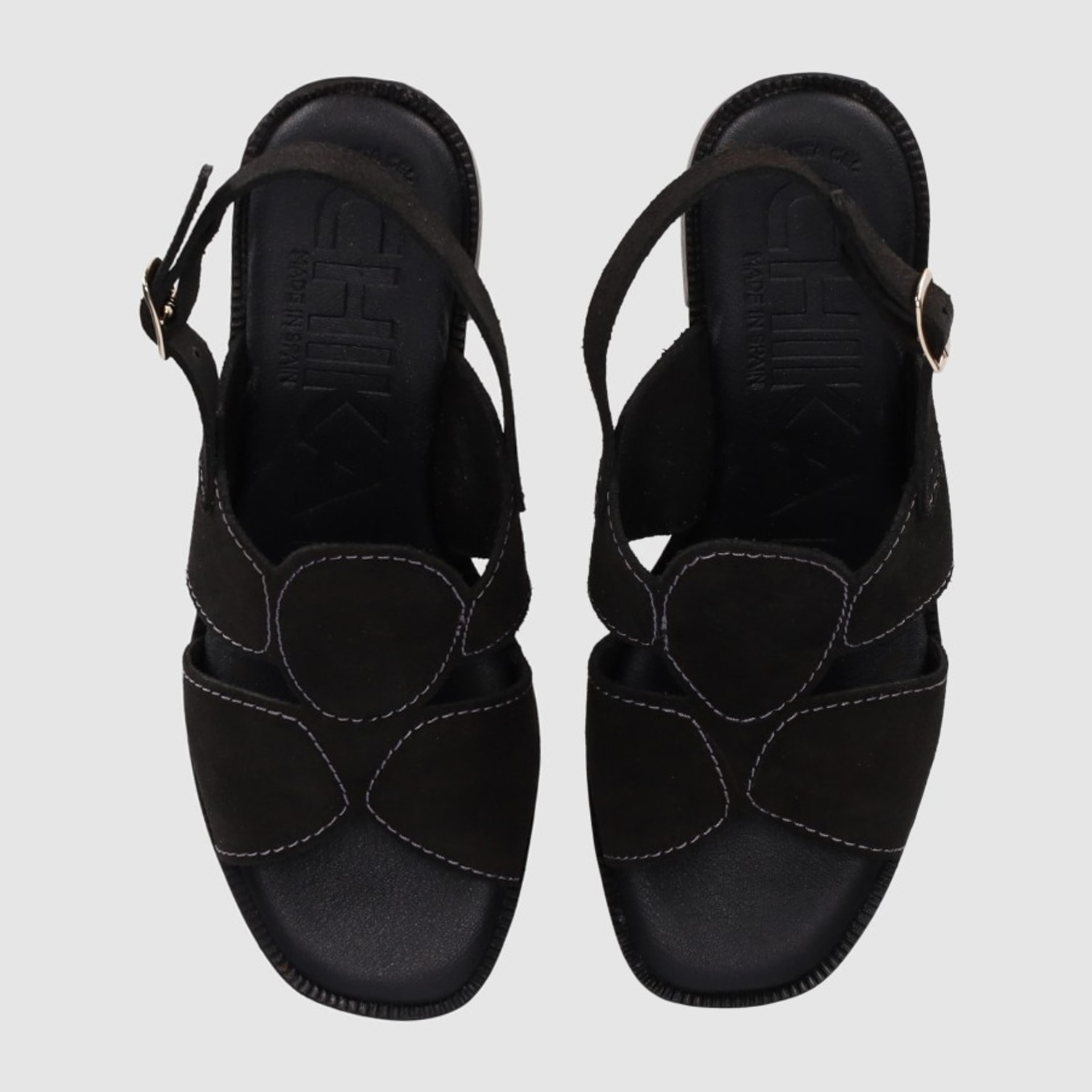 Sandalias de Serraje - Negro - Tacón: 8 cm