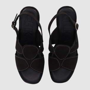 Sandalias de Serraje - Negro - Tacón: 8 cm