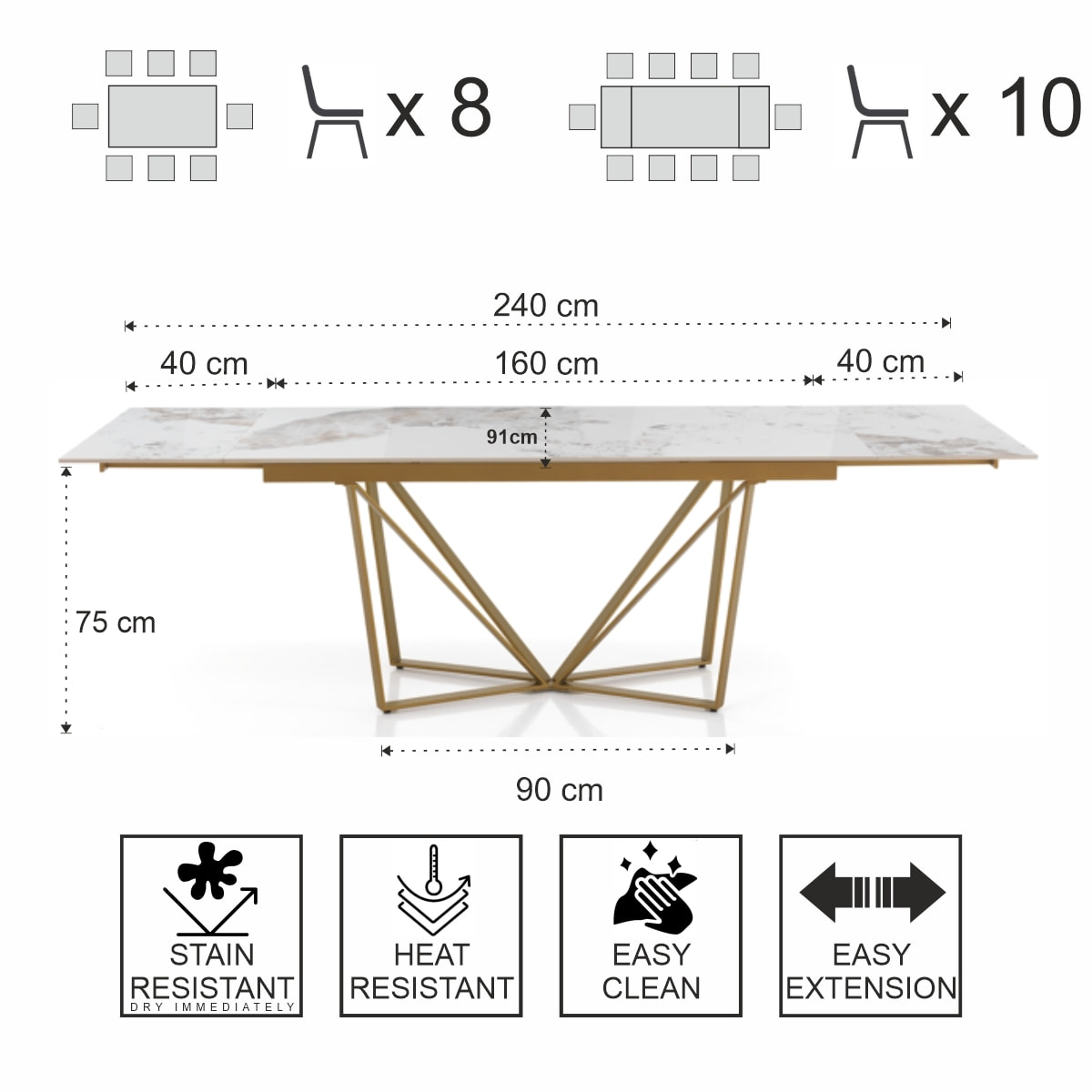 Tomasucci Table extensible SPINNE GOLD - ONICE MARBRE