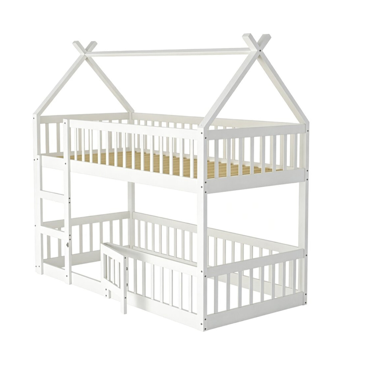 Lit superposé cabane en bois avec échelle "Laith" - 90 x 190 cm - Blanc