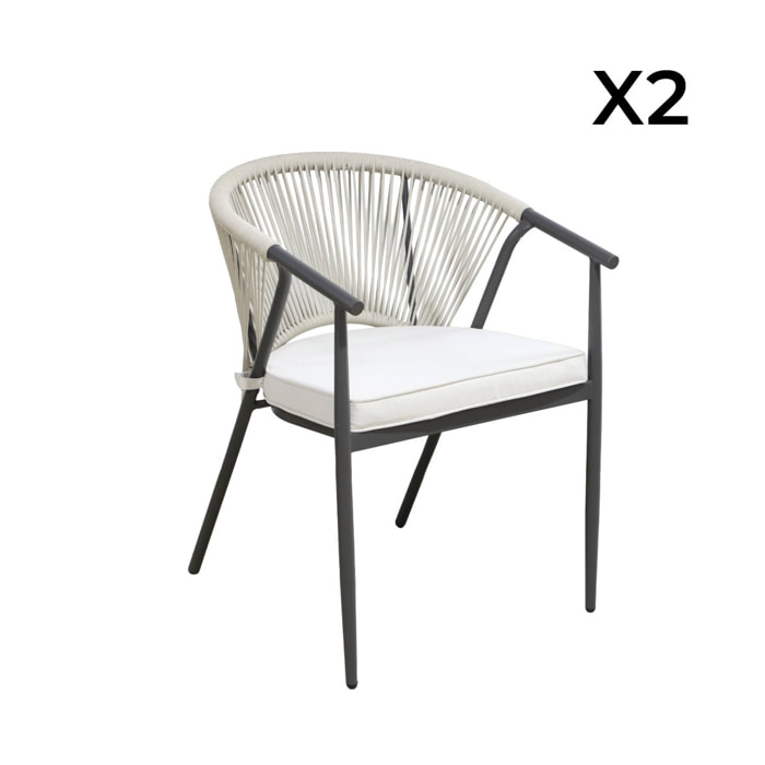 Fauteuil de jardin empilable acier et cordes (lot de 2) LIORA