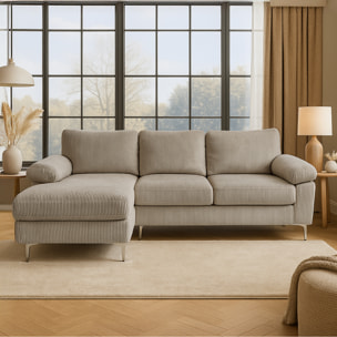 SOUTH Canapé d'angle 4-5 places méridienne gauche velours côtelé beige