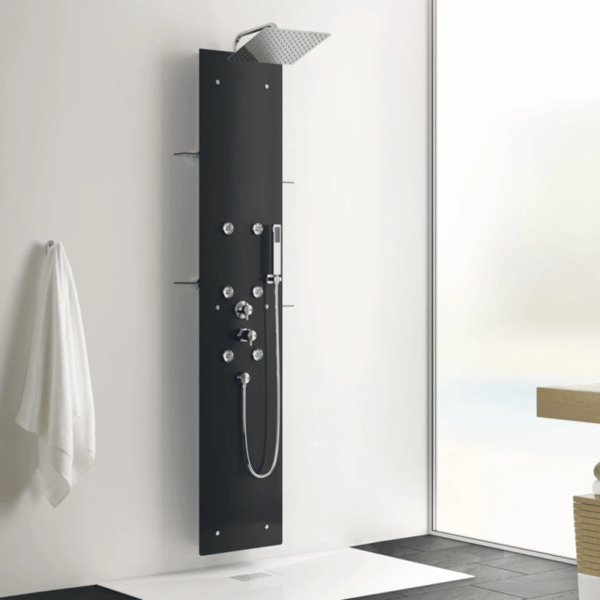 Colonne de douche hydromassante  KINEDO Aquaglass Noir