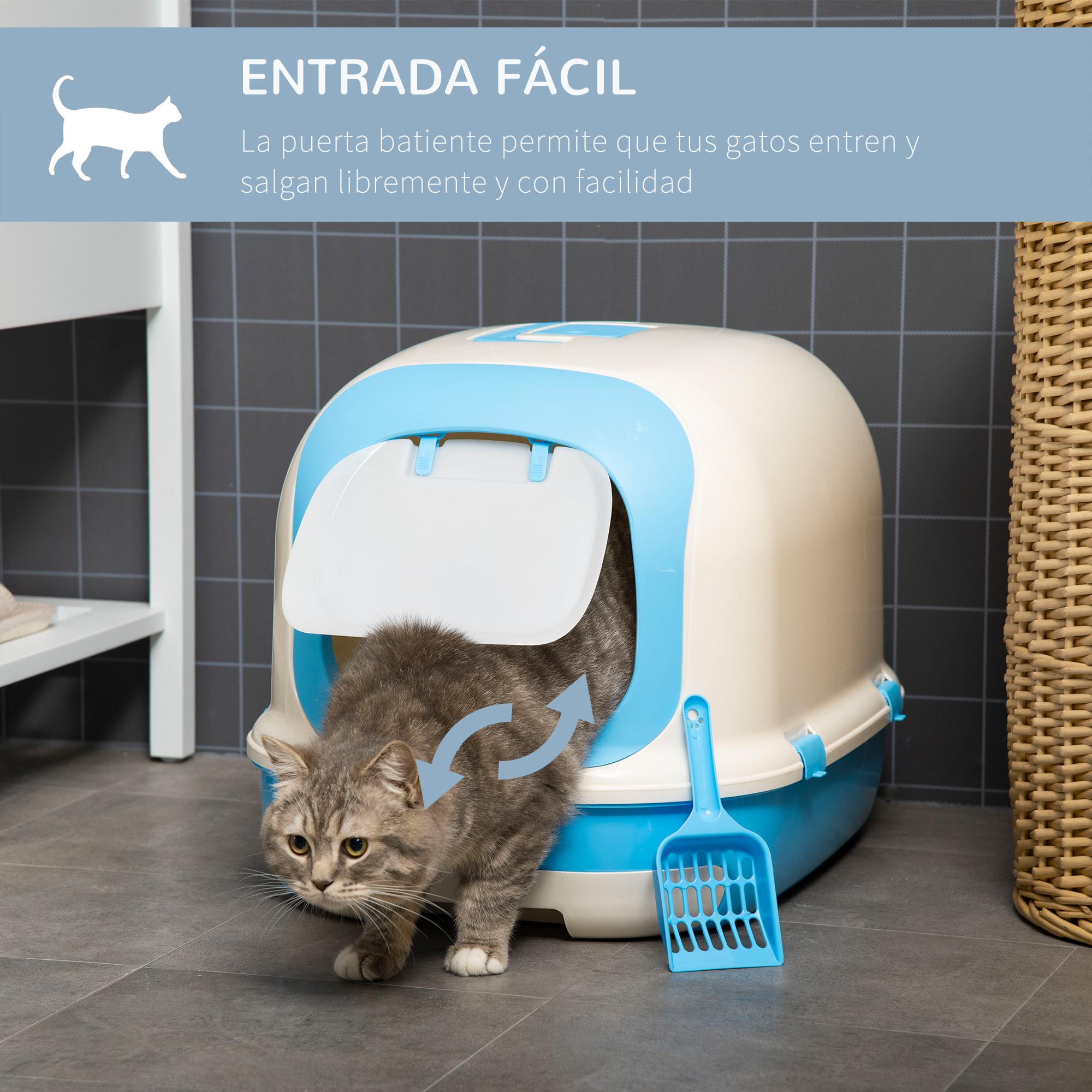 Arenero para Gatos con Doble Fondo Pala y Filtro de Carbón Activo Beige y Azul