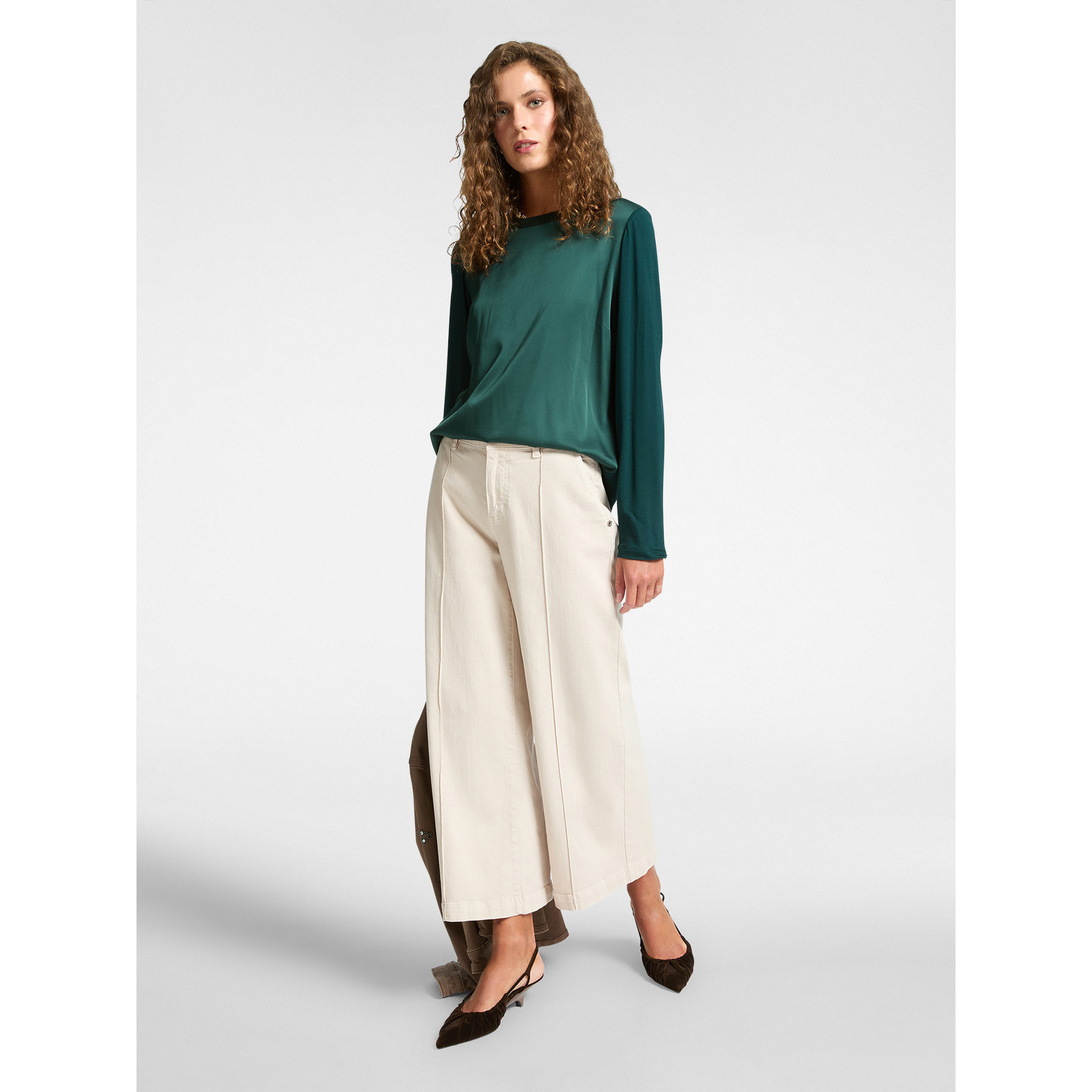 Elena Mirò - Camiseta en dos tejidos - Verde