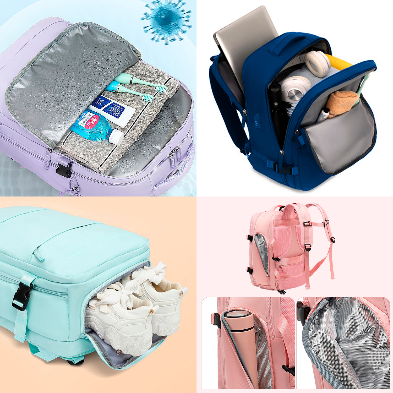 Mochila cabina viaje de gran capacidad con multicompartimento (calzado,ropa,portátil).