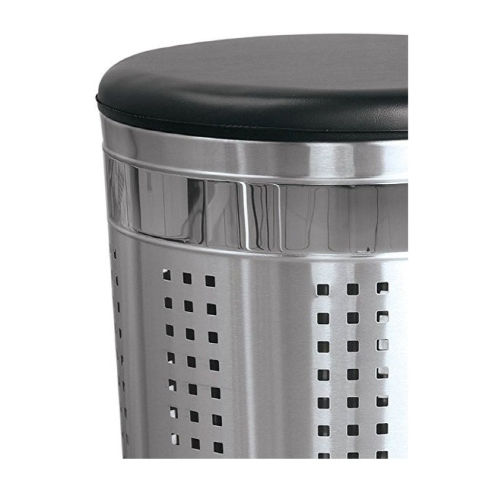 MSV Panier à  linge 46L avec couvercle coussin Inox