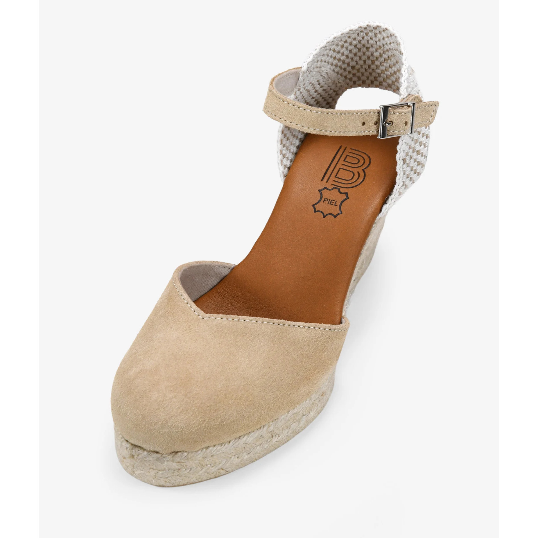 Alpargatas de cuña beige en piel con esparto