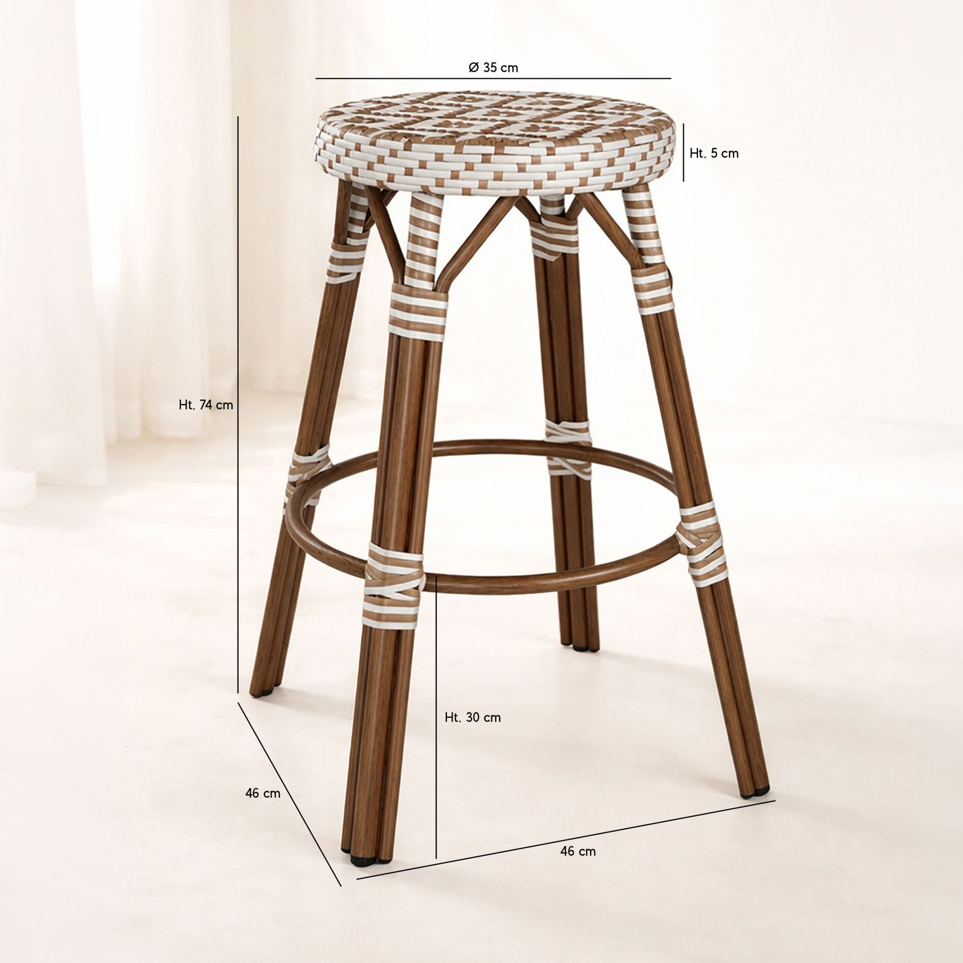 Tabouret de bar d'extérieur en aluminium effet rotin noisette SCALA