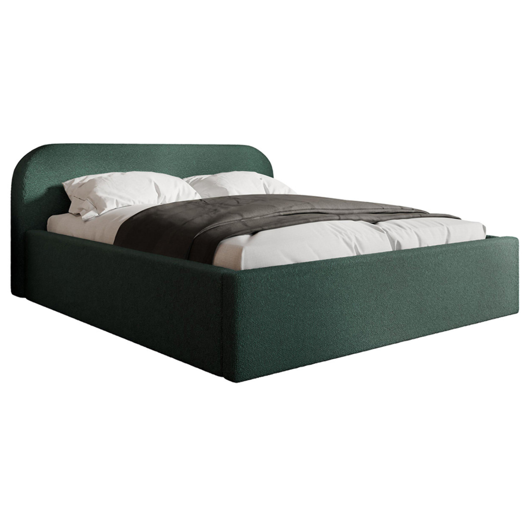 Orane - lit coffre - 160x200 cm - en tissu bouclette - Vert