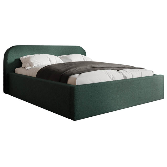 Orane - lit coffre - 160x200 cm - en tissu bouclette - Vert