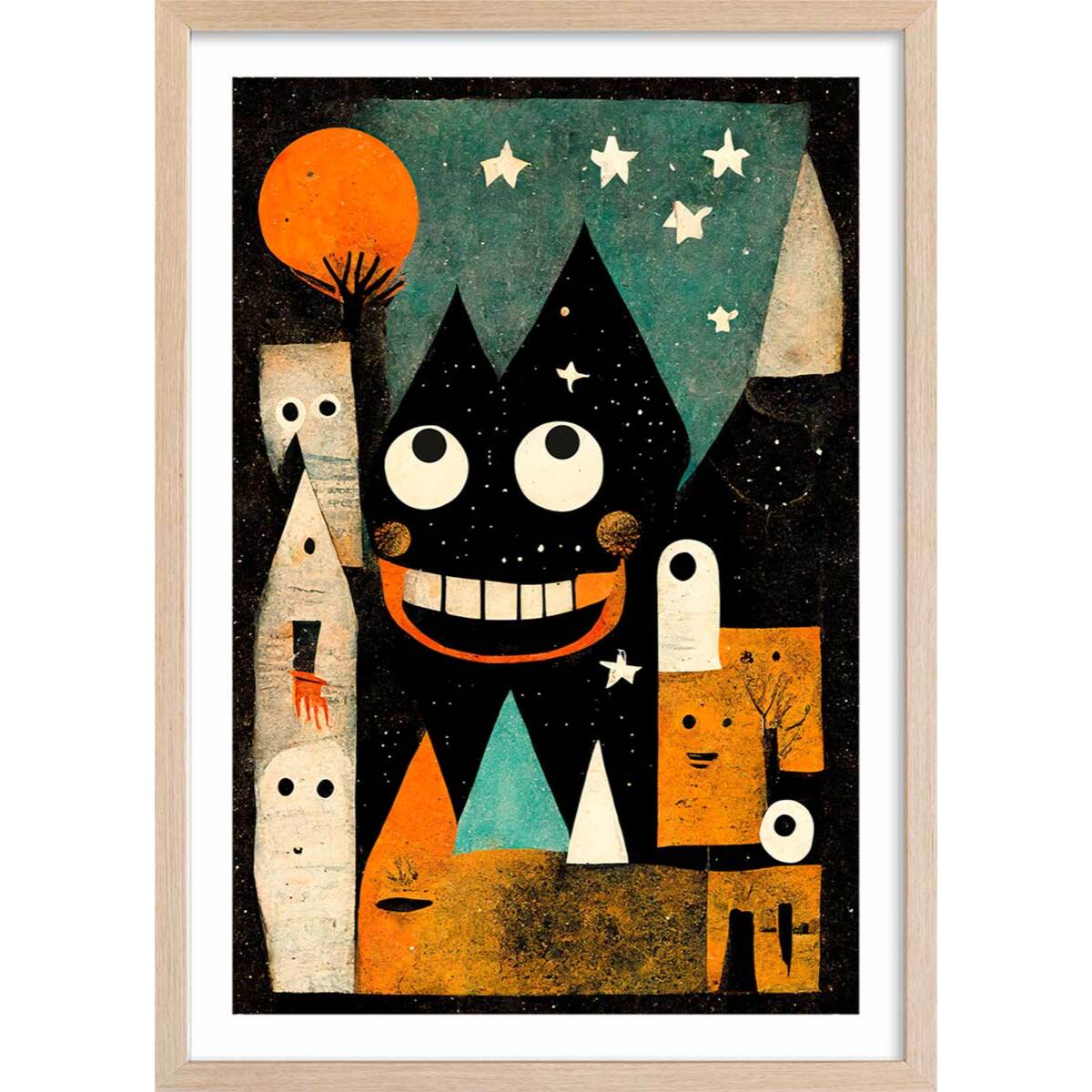 Affiche enfant ville des monstres  Affiche + cadre en bois - Chêne