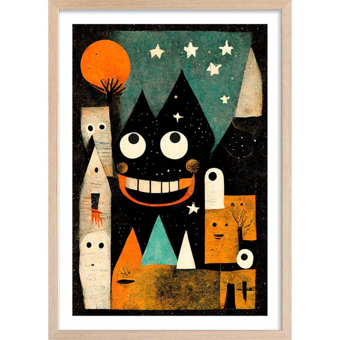 Affiche enfant ville des monstres  Affiche + cadre en bois - Chêne