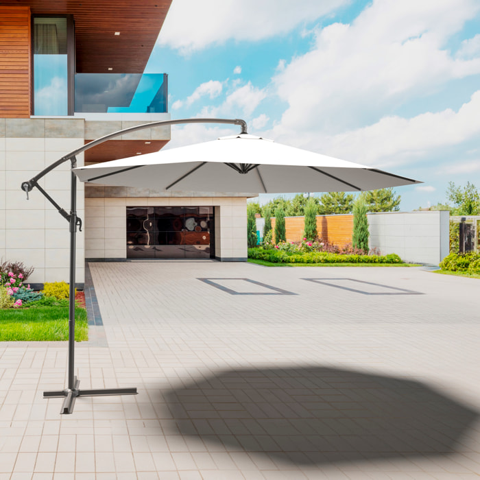 Ombrellone 3x3 M Decentrato Retrattile Braccio Rotabile Chiusura Manovella Giardino Piscina In Acciaio Inossidabile Telo 180 g/m2 Impermeabile Bianco