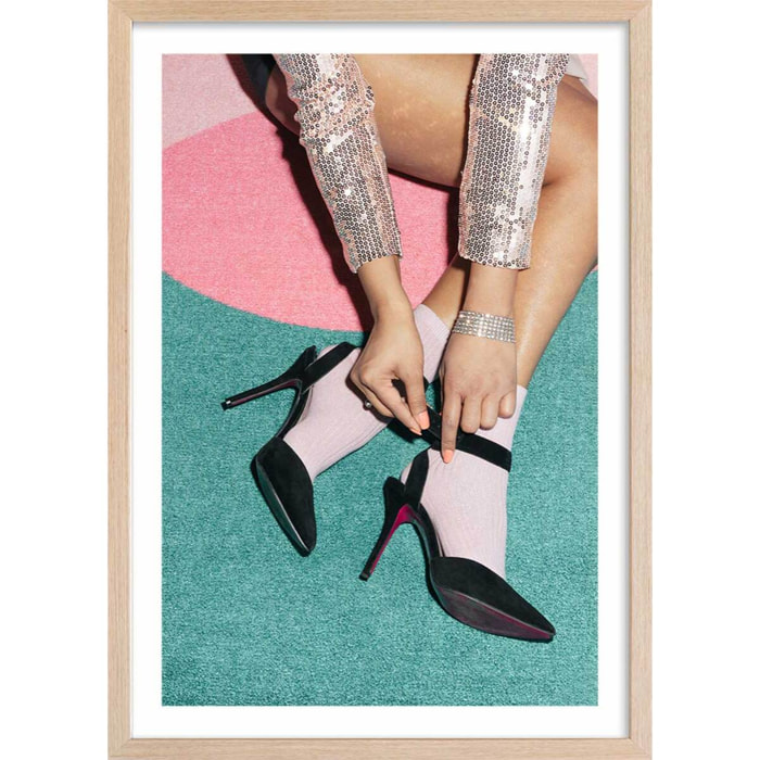 Affiche vintage Disco party Affiche + cadre en bois - Chêne