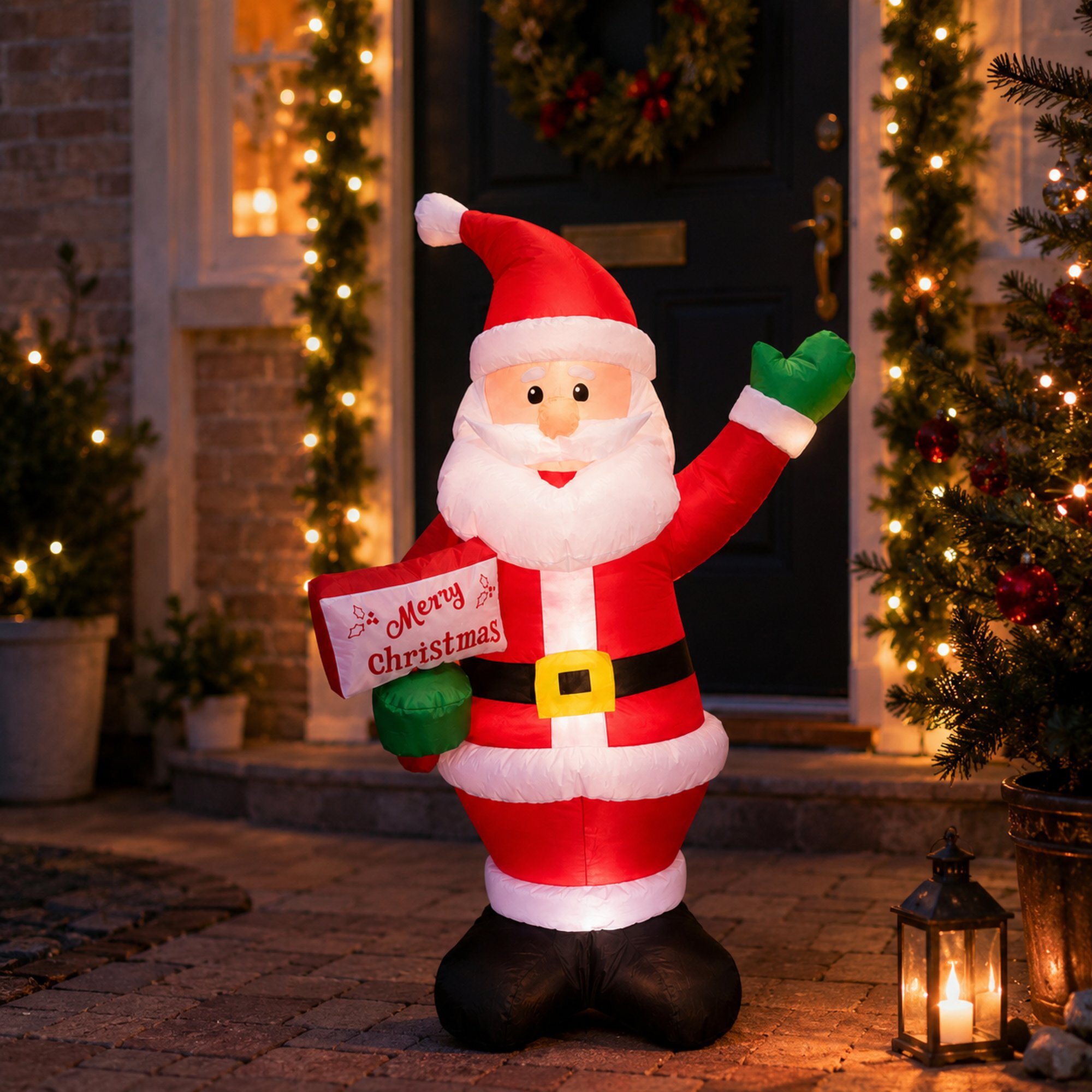 Papá noel hinchable con luces led, 75x50x125 cm, decoración navideña para exterior e interior, con adaptador y iluminación integrada