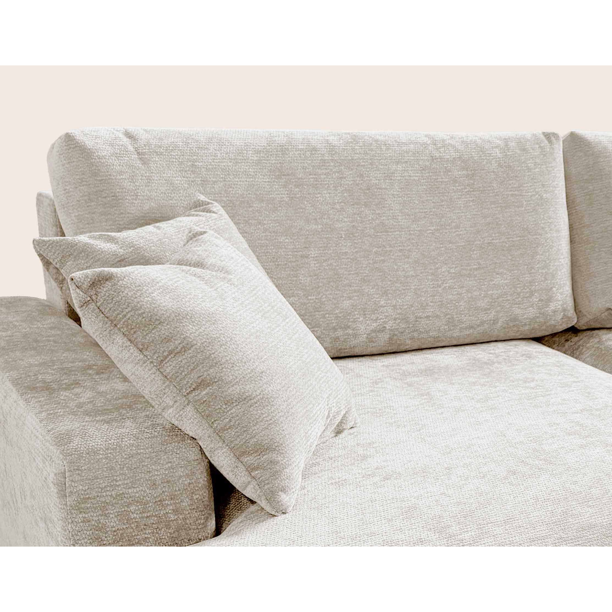Pivoine - Canapé d'angle ouvert gauche 4 places convertible avec coffre en tissu texturé - Beige