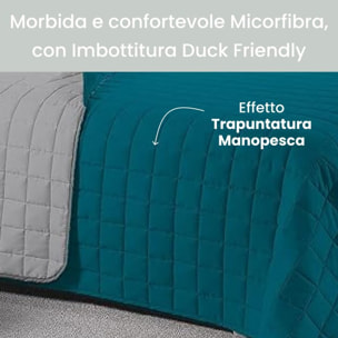 INTRECCI Copriletto Matrimoniale Estivo, Trapunta Estiva Matrimoniale, 260x260 cm, Coperta Estiva, anche Primaverile, Double Face, Moderna, Leggera, Elegante. Colore: Petrolio/Grigio