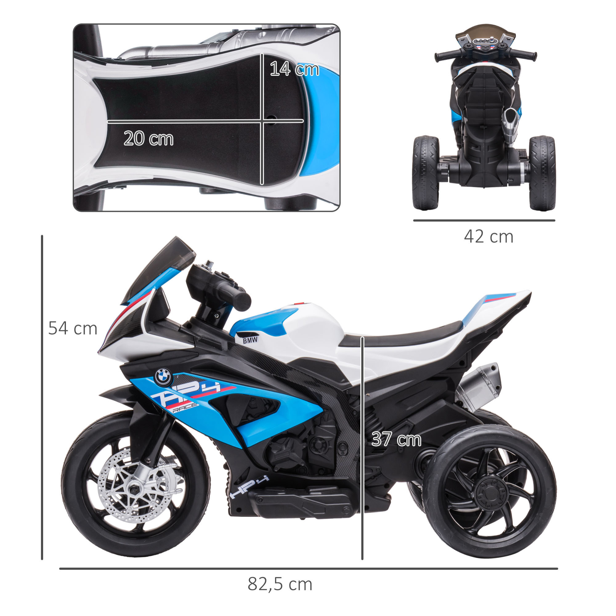 Moto Eléctrica BMW HP4 para Niños de +18 Meses 6V con Música 82,5x42x54 cm Azul