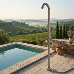 Douche extérieure NATUREL inox 316L 229 cm - douchette à main - piscine & jardin (TS1001)