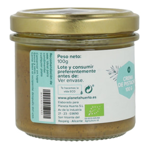 PLANETA HUERTO | Crema de Pistacho 100% ECO 100g Natural, Rica en Proteínas Vegetales - Crema de Pistacho Fibra, Ácido Fólico y Grasas Saludables | Antioxidante y Reductor del Colesterol