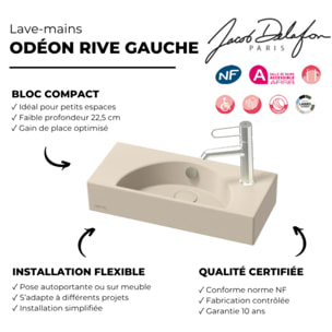 Lave-mains compact 50 cm Odéon Rive Gauche 1 trou de robinetterie à droite Argile satiné