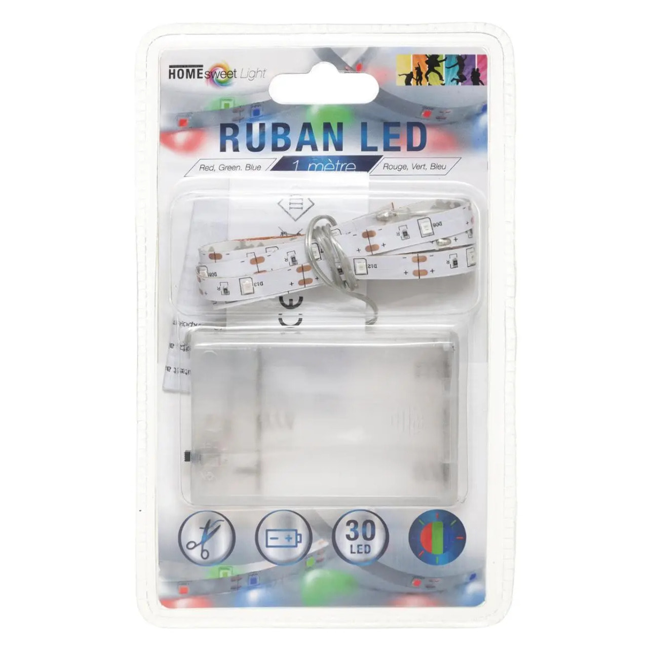 Ruban LED à pile multicolore L130cm