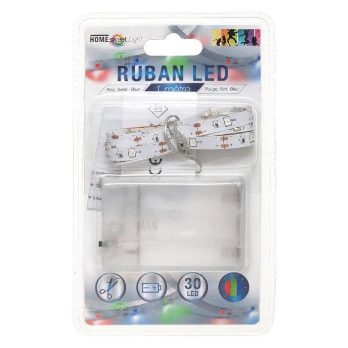 Ruban LED à pile multicolore L130cm