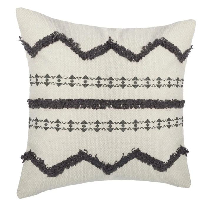 Housse de coussin tuftée coton - gris - 40x40 cm