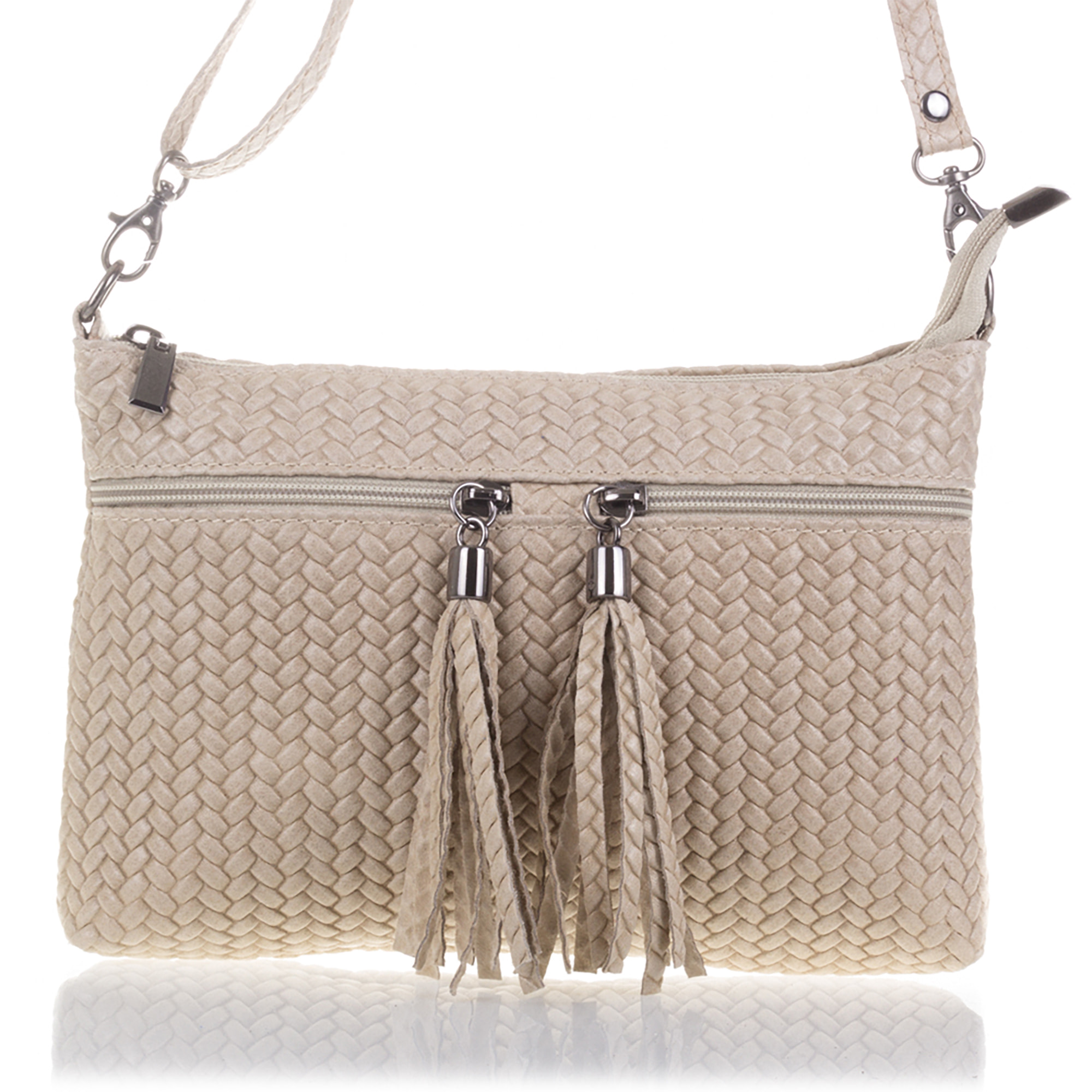 Oderzo Borsa a tracolla Donna.Pelle autentica Camoscio Inciso a Zigzag