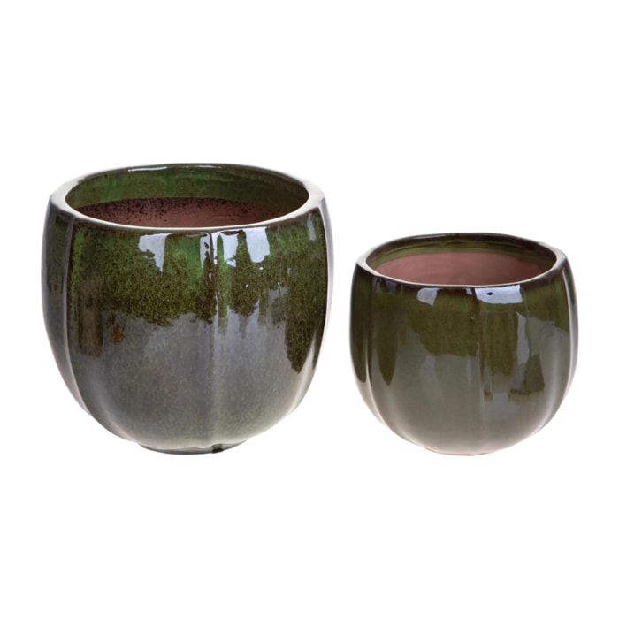 Set 2 vaso rotondo - Colore Verde - 27,5xH24x27,5cm - Bianchi Dino