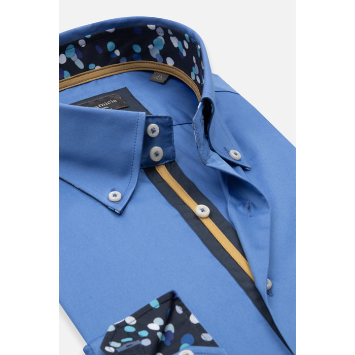 Camicia Uomo 2 Bottoni Button Down Slim Satin Unito Blu avion