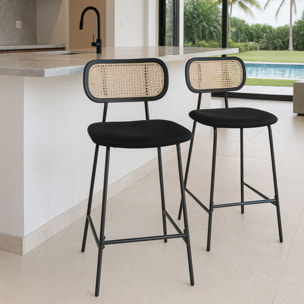 Lot de 2 chaises de bar en bois et velours noir NOSARA