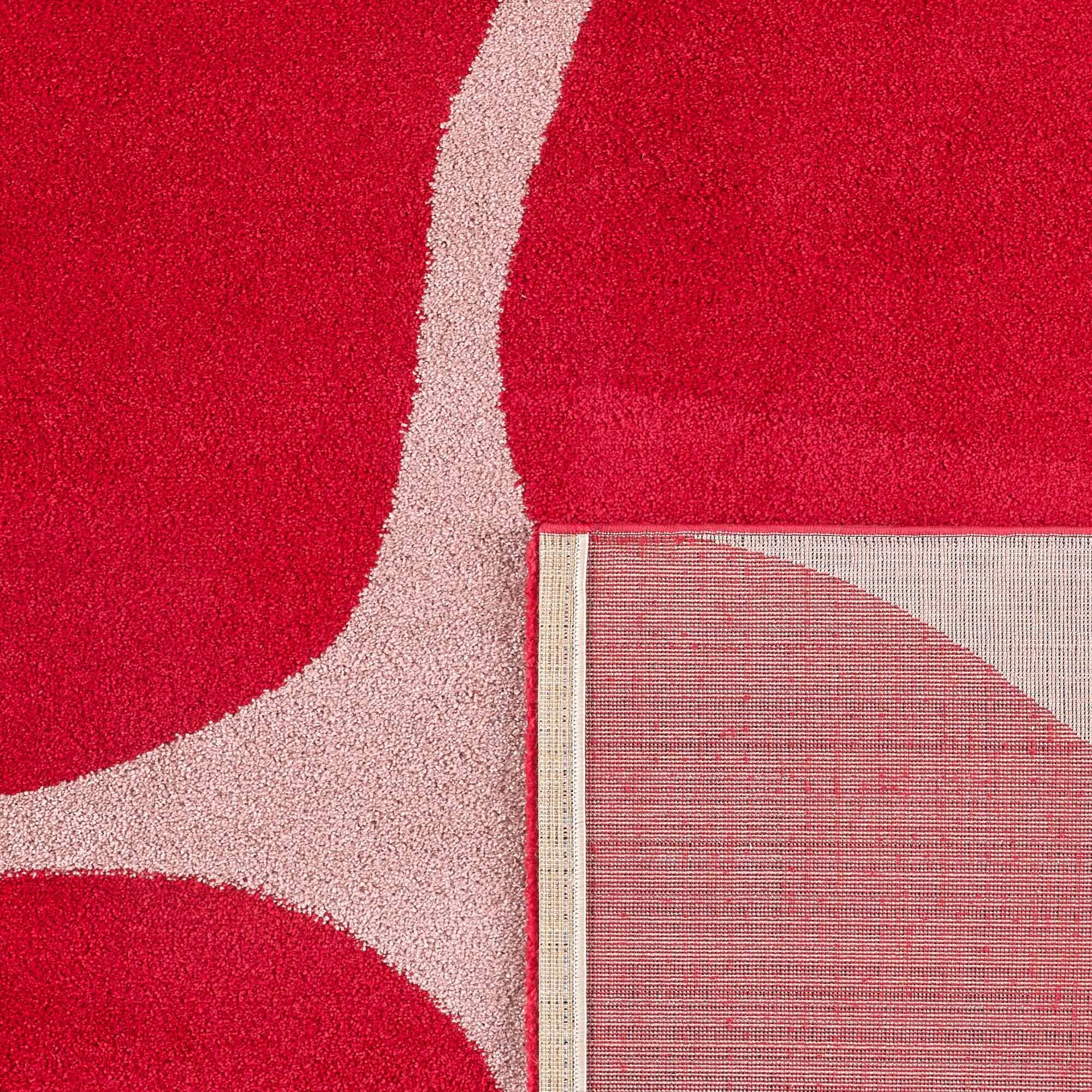 GROOVY - Tapis rétro coloré à motif fleur - Confortable et moelleux - Rouge
