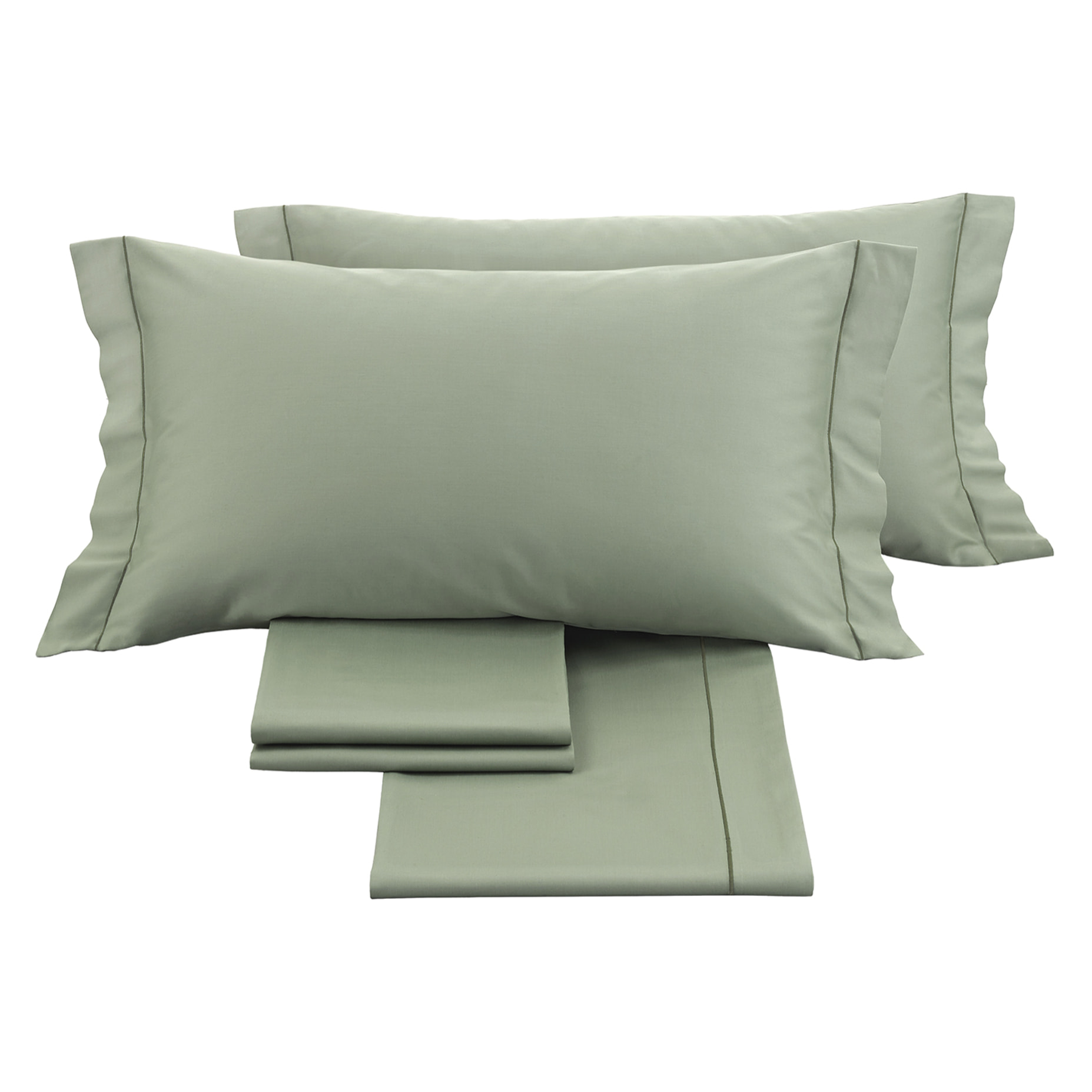 Completo letto in raso tinta unita salvia 100% cotone