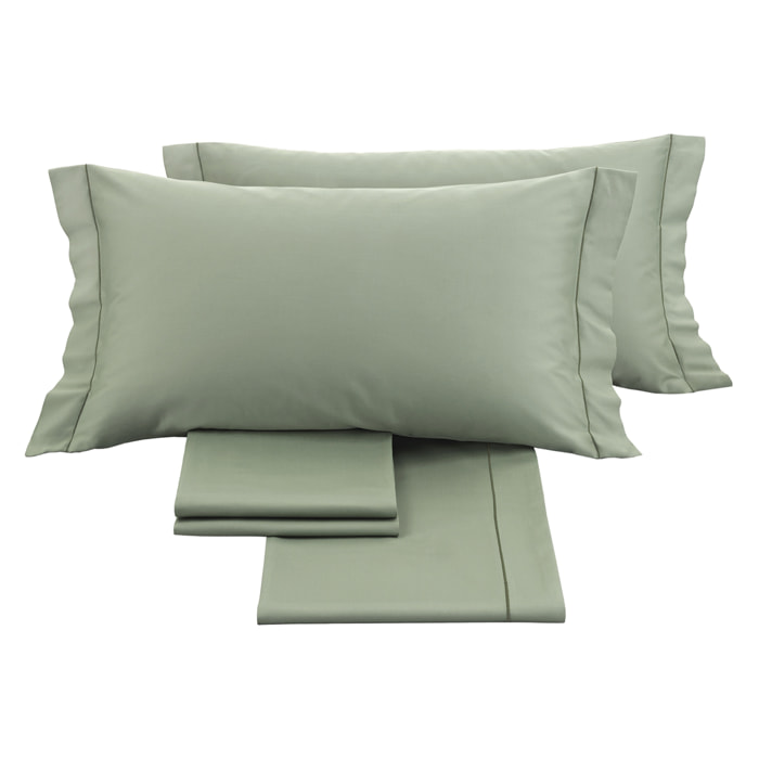 Completo letto in raso tinta unita salvia 100% cotone
