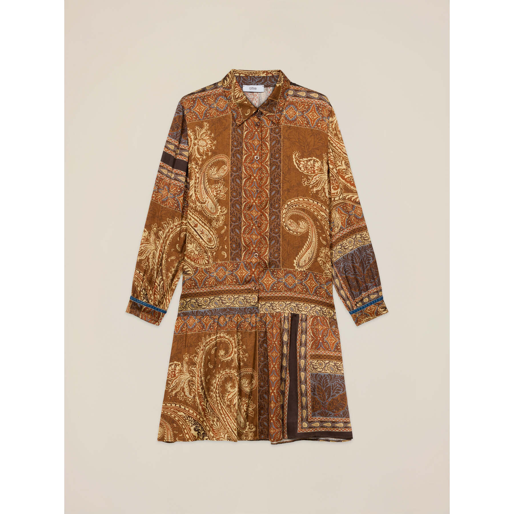 Oltre - Vestido corto de viscosa estampada - Marrón