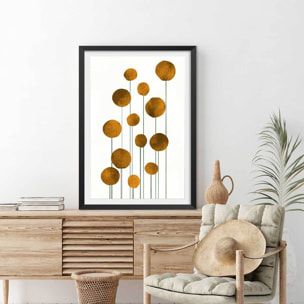 Affiche Fleurs d'eau dorées Affiche + cadre en bois - Noir