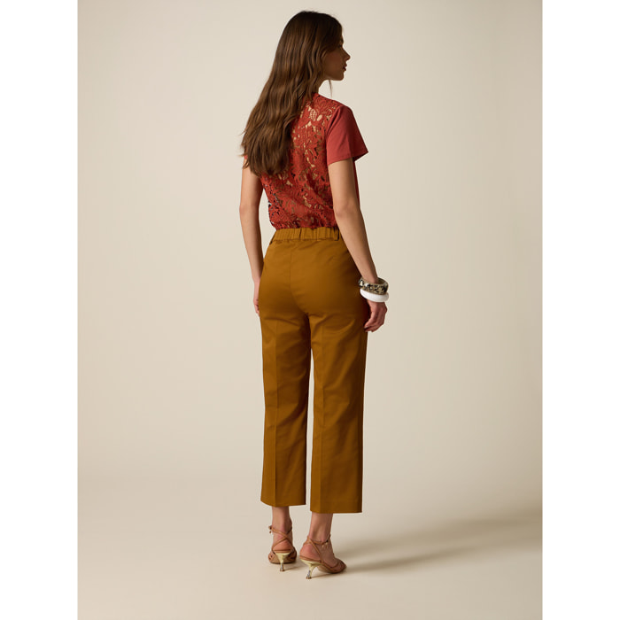 Oltre - Pantaloni cropped misto cotone - Marrone
