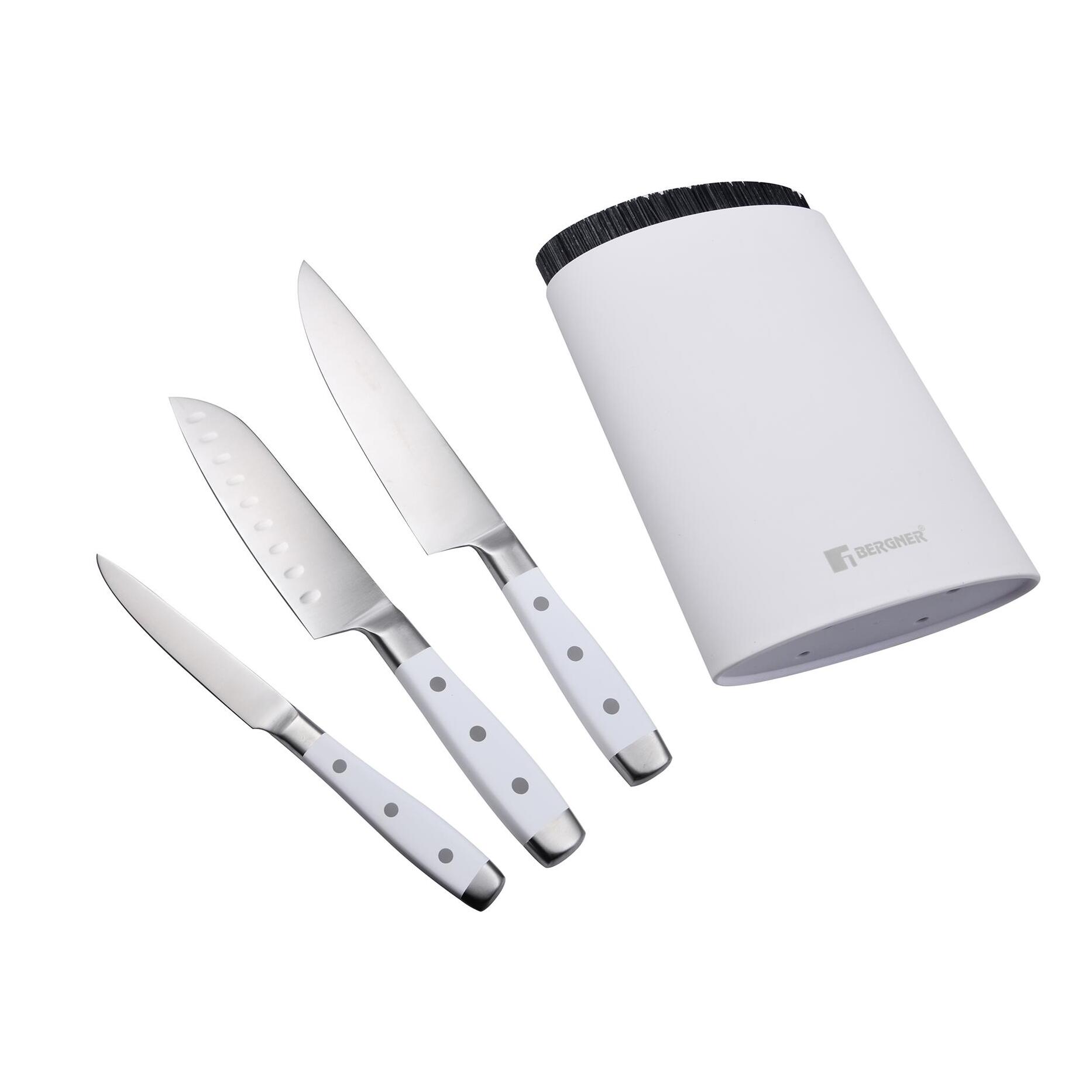 juego de 3 cuchillos de acero inoxidable + tacoma en color blanco