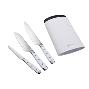 juego de 3 cuchillos de acero inoxidable + tacoma en color blanco