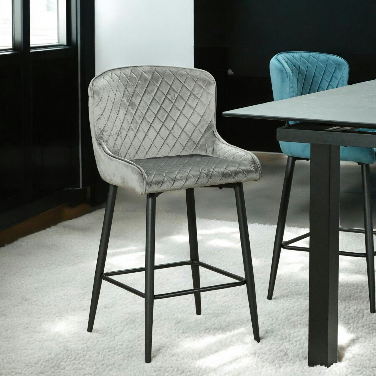 Chaise de bar velours gris (lot de 2) ARLINGTON