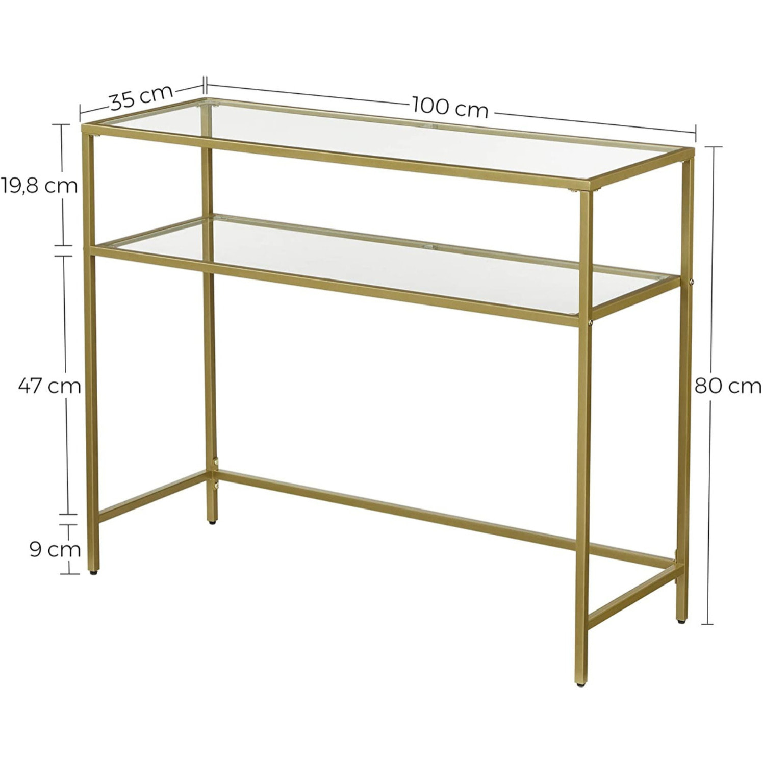 Consolle da salotto moderna in oro e vetro temperato