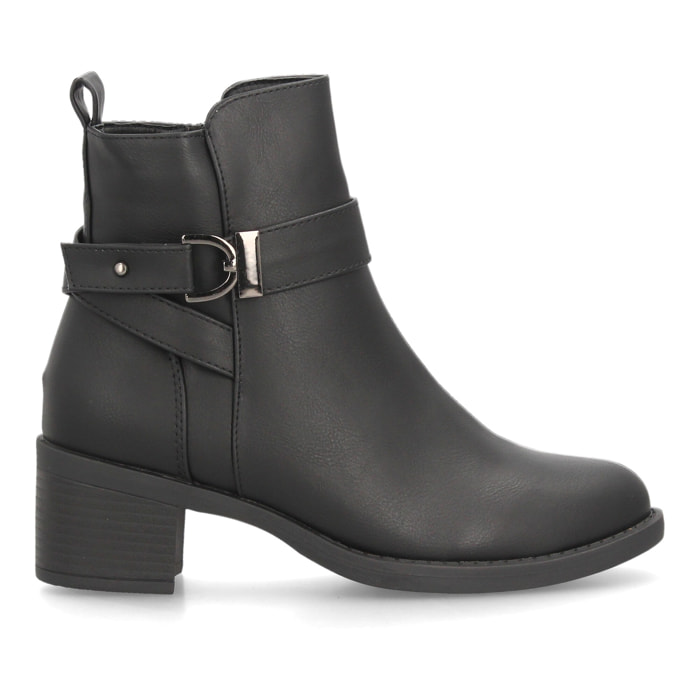 Botines de tacón ancho con hebilla para mujer